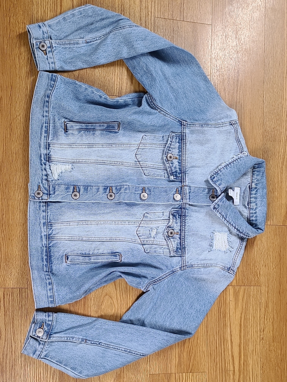 FOREVER 21 VINTAGE WOMENS 1X EXTRA LARGE DENIM VINTAGE TRUCKER V BUTTON JACKET